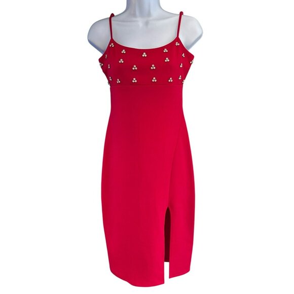 Y2K City Studio Red Rhinestone Embellished Cocktail Dress Size 7/8 Sleeveless - Picture 1 of 7